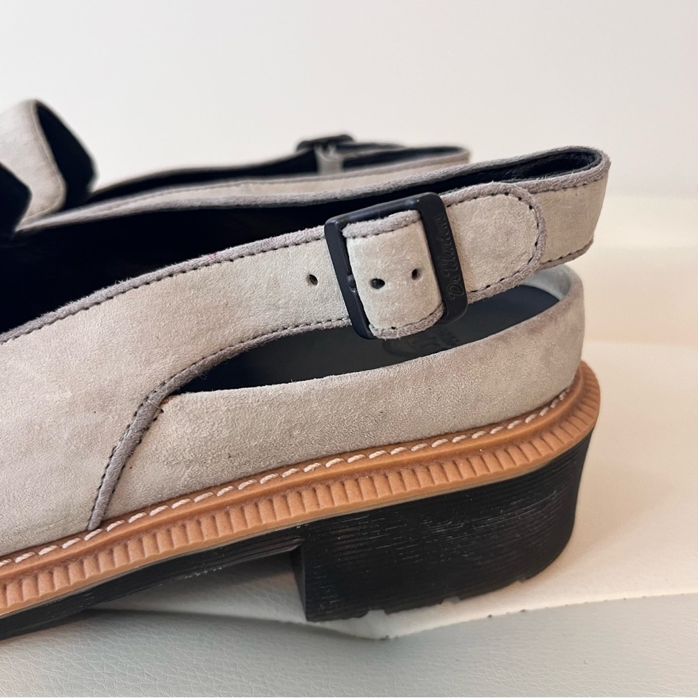 Dr. Martens Morana open-back suede penny loafers in a mid-gray/taupe color - Picture 9 of 13